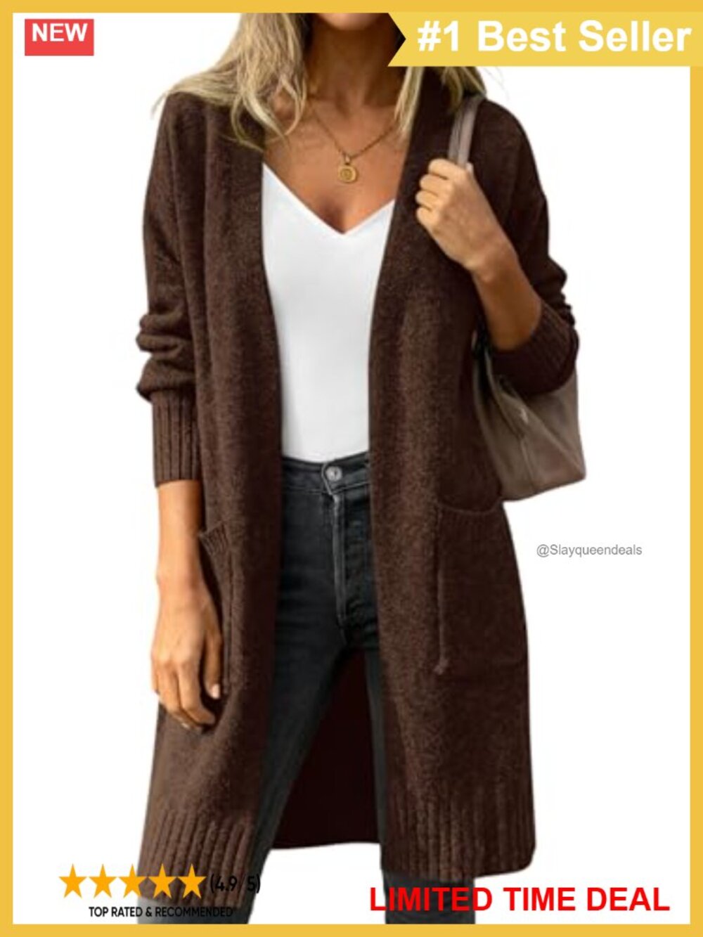 Oversized Open Front Long Knit Cardigan Pockets Loose Fit Sweater